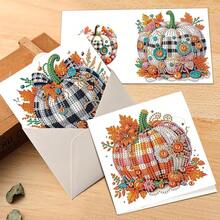 6-Pack Autumn Pumpkin Art Greeting Cards With Envelopes – 5D Painting Kits Adults, Fall Thanksgiving Greeting Card Set, Kits, Handmade Holiday Cards - Bí ngô mùa thu - Xem 4