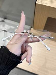 1副女士极简星空透明无框眼镜，大框眼镜，打造裸妆效果 - 無色 - 查看 9