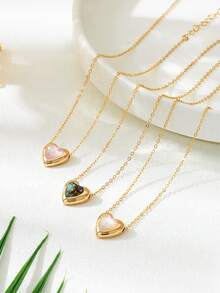 Fashionable Heart-Shaped Synthetic Mother-Of-Pearl Pendant Necklace, Suitable For Weddings And Daily Wear