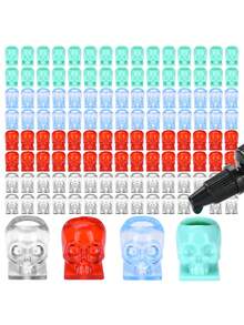 100pcs/Pack Disposable Skull Pattern Tattoo Ink Caps, Square Base, Suitable For Tattoo, Makeup Pigment, Tattoo Ink Container, Tattoo Supplies - Multicolor - View 2