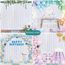 Set de 4 cortinas blancas transparentes de 160*250cm para fiestas, bodas; cortinas de gasa transparentes para decoración de fiestas de cumpleaños, fondos de photobooth, decoraciones de primavera y verano