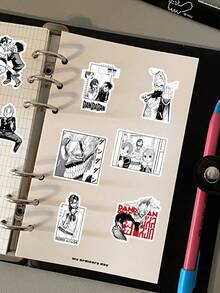 53 件单色漫画风格动漫贴纸包：黑白漫画面板贴花，适用于笔记本电脑、水瓶、手机壳、笔记本和滑板装饰 - 黑色 - 查看 6