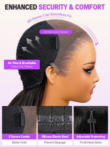 MEGALOOK Upgraded 13x6 3-In-1™ Lace Front Wig, Silky Straight Hair, Pre-Cut Lace Hairline, Bleached Knots, Glueless Real Human Hair, With Drawstring, 150%/200% Density, Pre-Plucked, Transparent Lace, Natural Color Human Hair Wig, Suitable For Women's Daily Wear, Office, Party Styling, Y2K Cool, Vacation, Outdoor Role-Playing, School, Holiday, Halloween, Festival - SNatural - View 7