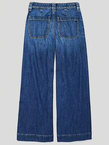 Women's Ombre Color Pocket Zipper Button Fly Wide Leg Jeans - Blue - View 6