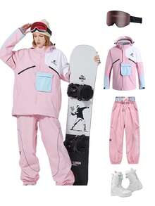 SPEED PANDA 女士冬季户外滑雪服,保暖中长款,防水防风,带帽,可调节,适合登山、露营等运动穿着(不含配件),粉色运动款。 - 查看 3