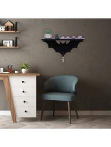Estante de murciélago con 3 ganchos para llaves, estantes flotantes negros para la sala de estar - Habitación gótica de Halloween - Multicolor - Ver 2