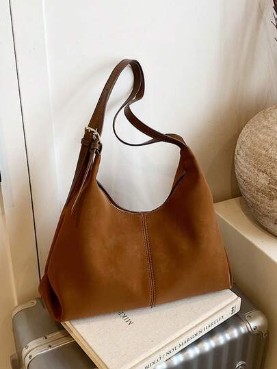 1pc Fashion New Women's Large Capacity Crescent Shoulder Bag, Minimalist Stylish Solid Color Suede Texture, Mature High-Quality Feel, Suitable For Travel, Shopping, Commuting, Versatile