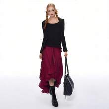 Cos Women's Vintage Spring Solid Color Waist Cinched Midi Skirt Activity Dance Skirt Cosplay Costume - 復古短裙綠色 - 查看 3