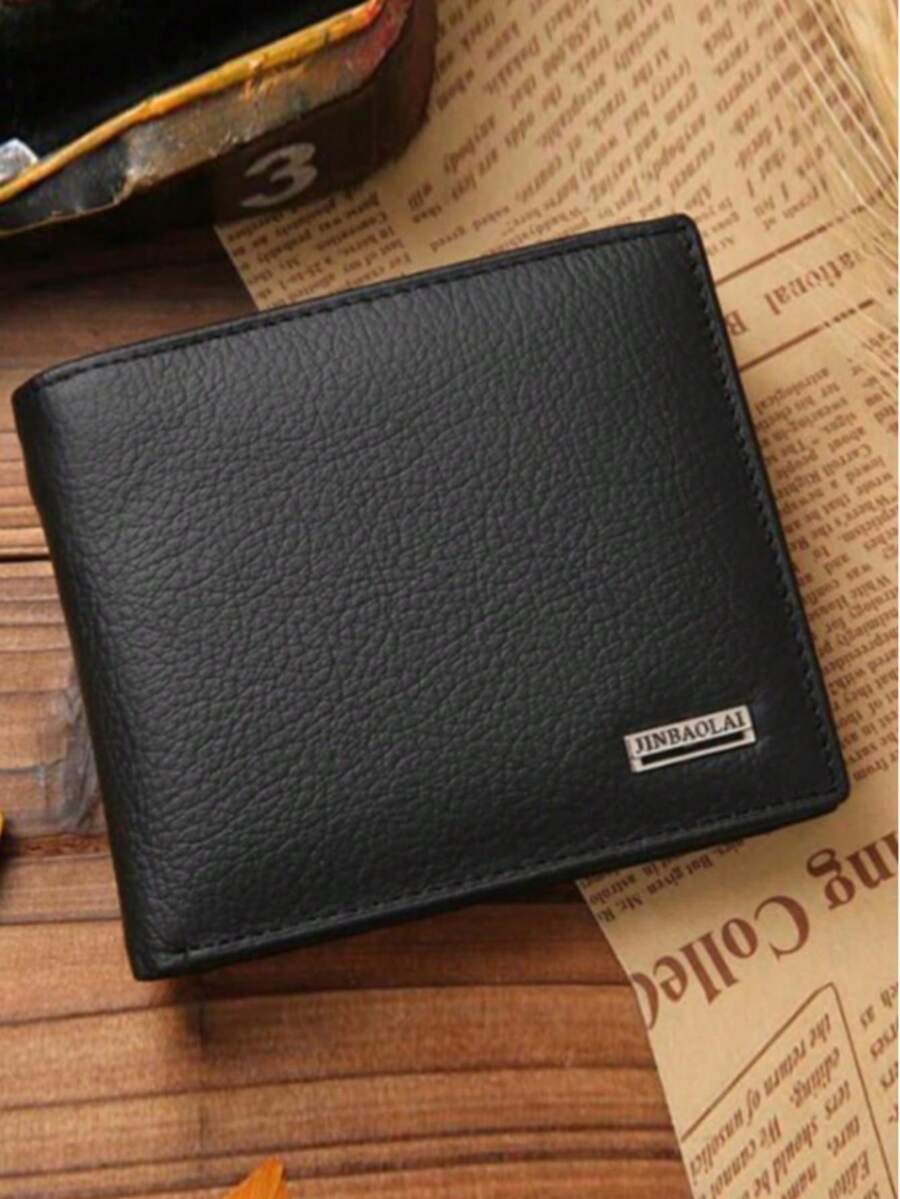 1pc Men's PU Leather Wallet, High-End Men's Wallet, Short Black Wallet, Men's Coin Purse, Mini Wallet, Autumn Men's Wallet, Genuine Leather Small Wallet - Black - View 1