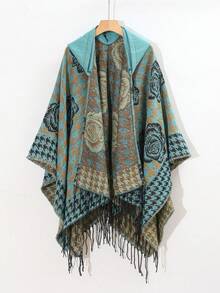 1 件纯色渐变休闲连帽斗篷，秋冬款 - 彩色 - 查看 49