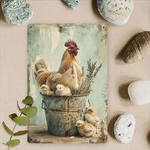 2D Plane, 1 Piece, 12x8 Inch Metal Sign For Rural Farmhouse Chickens And Chicks. Old 2D Printing Iron Wall Art, Weather-Resistant Indoor/Outdoor Decoration, Suitable For Pastures, Family Gardens, Random Hole Style. - Multicolor - View 1