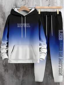 Men's Popular Ombre Print Hoodie And Pants Set, Casual Daily Wear, Fall Clothes - Multicolor - View 2