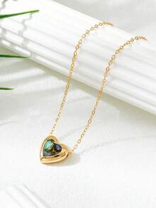 Fashionable Heart-Shaped Synthetic Mother-Of-Pearl Pendant Necklace, Suitable For Weddings And Daily Wear