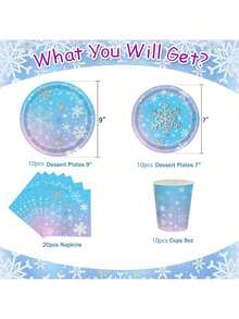 10pcs/20pcs/50pcs/Set, Winter Frozen Snowflake Birthday Party Supplies, Snowflake Tableware Including Christmas Snowflake Plates, Napkins And Cups, Tableware Winter Wonderland Tableware, Suitable For Winter Christmas Party Decorations,Disposable Blue White Freezing Winter Tableware, Christmas Snow Themed Paper Plates Napkins Cups For Wedding, Bridal Shower - Multicolor - View 13