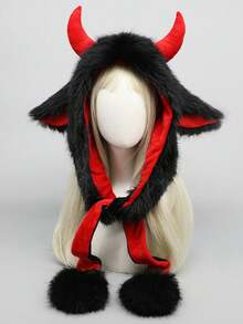 1pc Unisex Cartoon Textured Fleece Cute Christmas Reindeer Ear Muff Scarf With Hat, Thick Warm Soft Plush, Winter Accessory