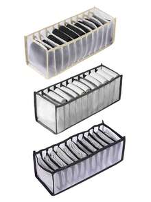 1pc Grey/Black/Beige Transparent Nylon Mesh 11-Grid Underwear Socks Storage Box, Minimalist Fabric Foldable Organizer For Socks, Underwear, Clothes - Space-Saving Compartment Organizer, Suitable For Home, Bedroom, Dorm - Black - View 10