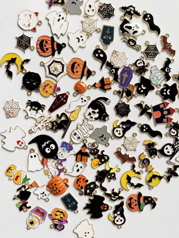 10/21/42/100pcs Halloween DIY Zinc Alloy Decoration Pendants, Suitable For Earrings, Jewelry Making, Car Keychain Decor, Phone Charms, Bag Accessories, Various Colorful Teardrop Shaped Charms, Fashionable & Cute Decorations, Ideal Components For Necklaces, Bracelets, Keychains, Jewelry Making