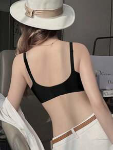 黑色深 V 柔软舒适无钢圈文胸，适合小胸围，提升和增强乳沟，缩小文胸 - 黑色 - 查看 4