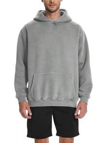 Mens Women Oversized Acid Wash Hoodie Unisex Heavyweight Vintage Fleece Sweatshirt & Hoodies For Men Couple 2025halloween - 中灰色 - 查看 6