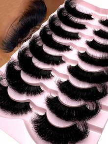 New 8 Pairs/Pack Natural Extension Thick Fluffy Volume False Eyelashes Dramatic Messy Mink Lashes Wispy Long Reusable Eyelashes 8D Volume Lasting Wispy False Eyelash Strips Foxy Eye Lifting Look Extension Full Eyelash Strip To Lengthen And Volumize The Outer Corner Of Your Eye Beauty Makeup Gift For Women & Girl - 黑色 - 查看 1