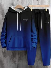 Men's Gradient "King" Letter Print Hoodie And Pants Set - Multicolor - View 2