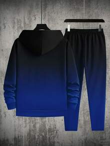 Men's Gradient "King" Letter Print Hoodie And Pants Set - Multicolor - View 3