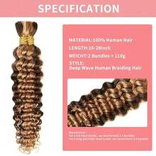 110g 2 Bundles/Pack 15A Human Braiding Hair Brazilian Human Hair Bundles For Braiding Highlight Ombre Color Deep Wave Bulk Human Hair Bundles No Weft Hair Bundles - S4/27 - 查看 5