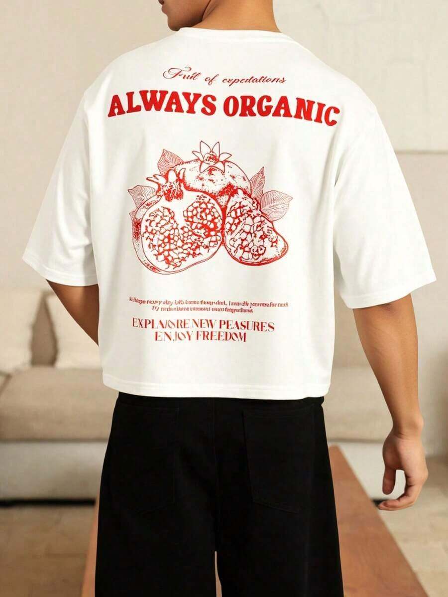 Manfinity Hypemode Men's Slogan & Pomegranate Graphic Round Neck Short Sleeve Casual T-Shirt - Trắng 2 - Xem 1