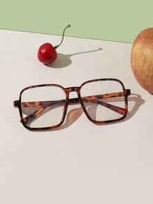 1 pieza Gafas cuadradas grandes con montura de acrílico con estampado de leopardo, estilo casual de campus, de moda, sin graduación, para uso diario de lectura y accesorios de viaje, para adolescentes de 14 a 16 años