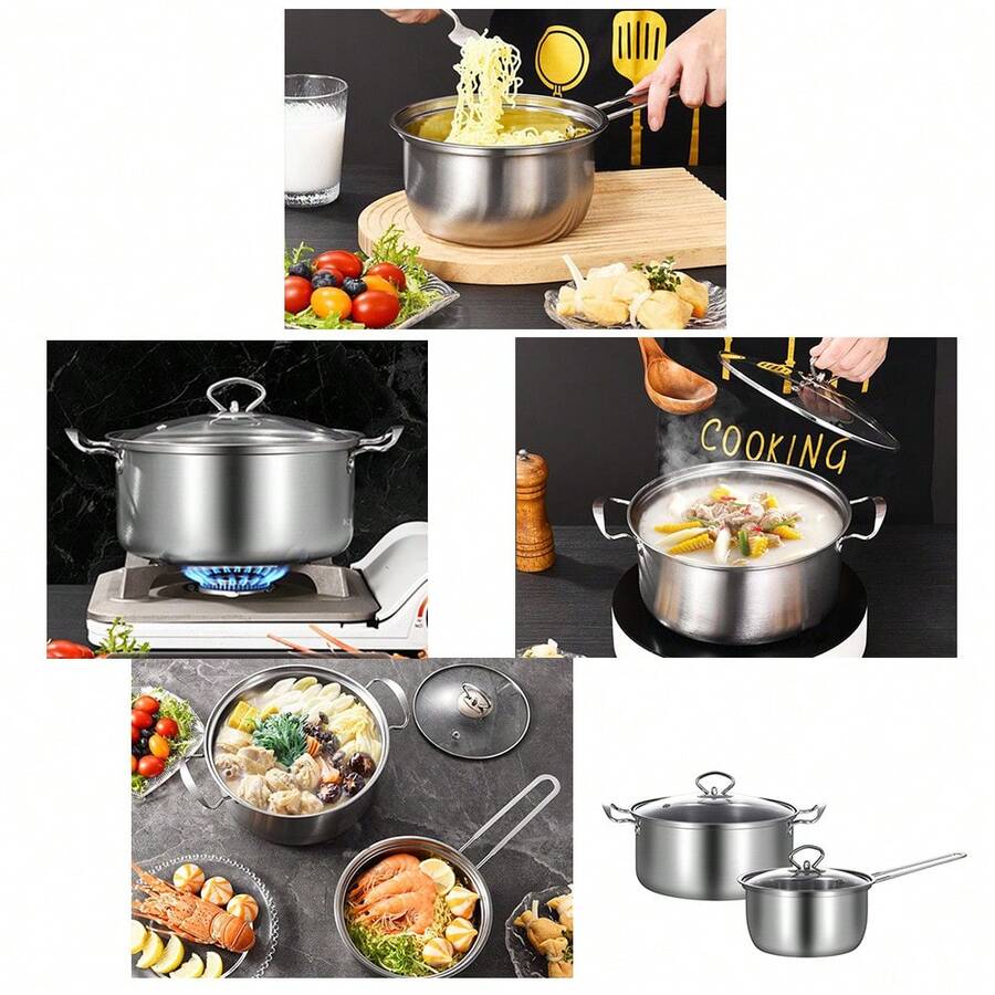 Stainless Steel Soup Pot, Household Noodle Pot, Induction Cooker, Suitable For Gift Small Soup Pot, Stainless Steel Thick Soup Pot, Noodle Pot, Household Large Capacity Boiling Water Pot, Soup Cooking Induction Cooker, Gas Stove, Universal - Multicolor - View 1