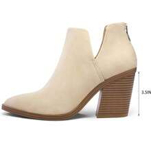 Women's Slip-On Ankle Boots – Cutout Pointed Toe Chunky Mid Heel Booties For Casual, Work & Daily Wear - A-trắng - Xem 6