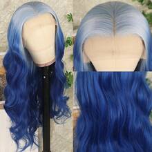 13X4 Free Part Ombre Pink Body Wave Synthetic Lace Front Wigs For Women 28 Inch Long Wavy Hair Wigs Glueless Soft Pink Ombre Colored Wigs Heat Resistant Christmas Wig Natural Long Wave Lace Front Wigs For Daily Party Cosplay Use - 漸層藍色 - 查看 7