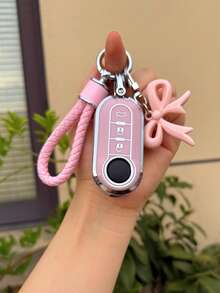 菲亚特依维柯 Eurosport 钥匙扣套，全扣 500 Bravo 保护壳，蝴蝶结装饰 PU 皮革钥匙扣 - 均碼 - 查看 10