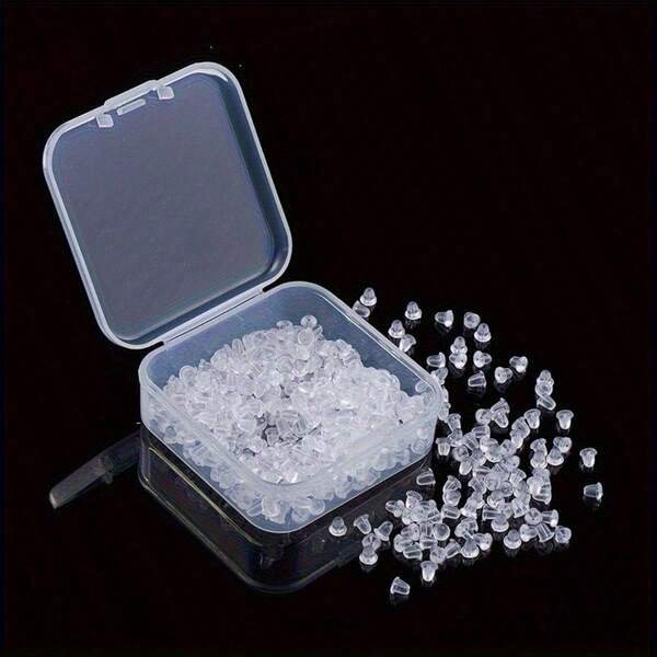 100 Pieces Transparent Silicone Earrings Backbuckle - Heavy Duty Safety Fixed Pin Insert, Suitable For DIY Jewelry Making, Piercing Earrings - Comes With Portable Storage Box, Suitable For Beginners And Professional Jewelers, Multifunctional Jewelry Accessories, High Quality Handmade Materials, Simple Design, Smooth Surface