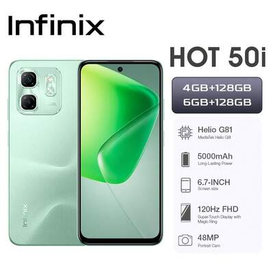 Infinix Hot 50i 6GB+128GB 6.78inch Dual SIM Android 5000mAh Cell Phone Charging Head US Specifications