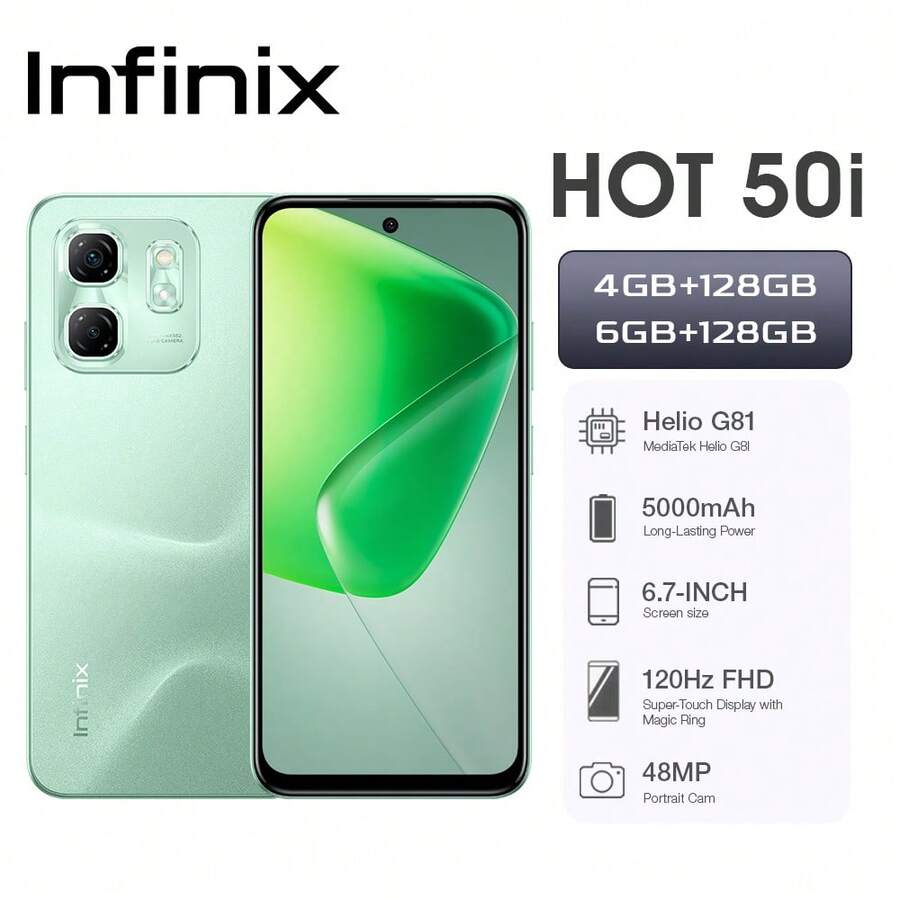 Infinix Hot 50i 6GB+128GB 6.78inch Dual SIM Android 5000mAh Cell Phone Charging Head US Specifications - 綠色 - 查看 1