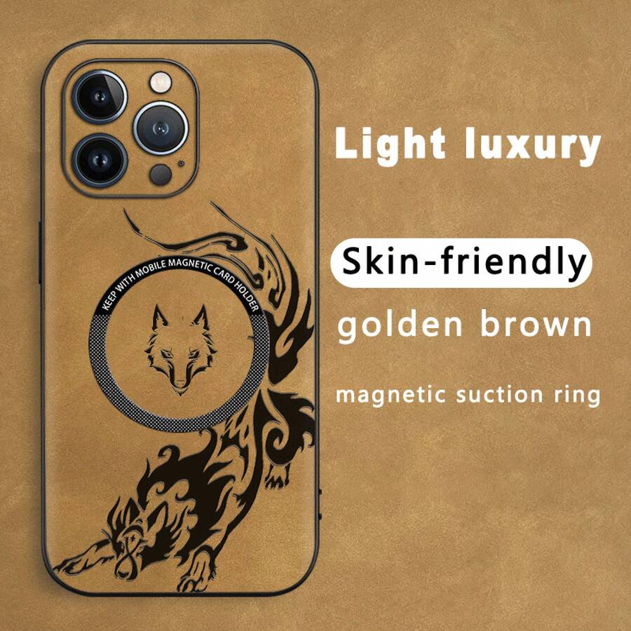 Funda magnética para teléfono con diseño de lobo, imitación de piel de oveja, compatible con phone 12, 13, 14, 15, 16 Plus y Pro. Elegante y de alta calidad, una opción. - Colores mixtos 1 - Ver 1