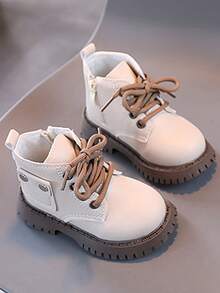 Botas altas con cremallera lateral para niños, botas de niña, tenis de niño, tenis de niños, tenis para niño, tenis para niña, zapatillas deportivas casuales con cordones para niños, adecuadas para actividades al aire libre y para el uso diario en el tiempo libre. - Beis - Ver 3