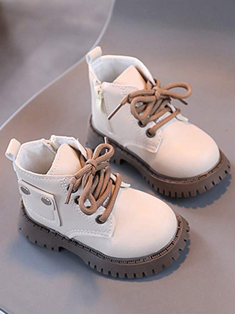 Botas altas con cremallera lateral para niños, botas de niña, tenis de niño, tenis de niños, tenis para niño, tenis para niña, zapatillas deportivas casuales con cordones para niños, adecuadas para actividades al aire libre y para el uso diario en el tiempo libre. - Beis - Añade 3