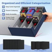 Trading Card Storage Box For 1800+, Leather Storage Box With Strong Closure, Card Box With 10 Dividers And 3 Foam Stoppers, Commander Deck Box Fit MTG And Sport Cards, Storage, Small Box, Gift - xanh xám - Xem 3