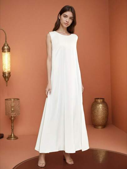 BEAUTY AMINAH Váy hai dây rộng rãi đa năng bằng vải satin, váy lụa không tay thường ngày