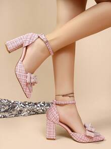 2025春夏新款尖头高跟凉鞋，镶钻，蝴蝶结透明仙女带法式风格，优雅女士高跟鞋，适合派对、婚礼等场合。 - 粉色 - 查看 8