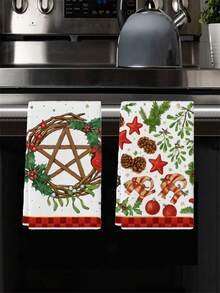 2 buc acuarelă Crăciun pitic roșu și alb camion brad de Crăciun auriu și argintiu fulgi de zăpadă om de zăpadă care ține cadouri Moș Crăciun globuri de Crăciun conuri de pin model Poinsettia prosoape de bucătărie decorațiuni pentru petreceri de Crăciun prosoape de bucătărie prosoape de bucătărie prosoape de mână prosoape de bucătărie prosoape de bucătărie pentru uscare potrivite pentru bucătărie restaurant masă