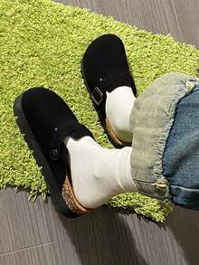 Spring New Thick Bottom Birkenstocks Slip-On Casual Shoes, Woven Sole Birkenstocks Shoes, Women Closed Toe Thick Bottom Sandals - Black - View 2