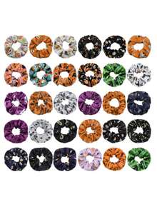 New - Arrival Halloween Fabric Scrunchies Set | Various Prints, Including Pumpkins, Versatile Hair Accessories For Wholesale,This Set Of Halloween - Themed Fabric Scrunchies Offers A Wide Variety Of Designs, Perfect For Adding A Spooky