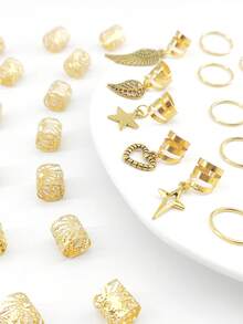 Set di 45 pezzi di elastici per capelli con decorazioni a tema sole in metallo, accessori per capelli intrecciati estivi, adatti per lo stile boho delle ragazze - Dorato - Visualizzare 4