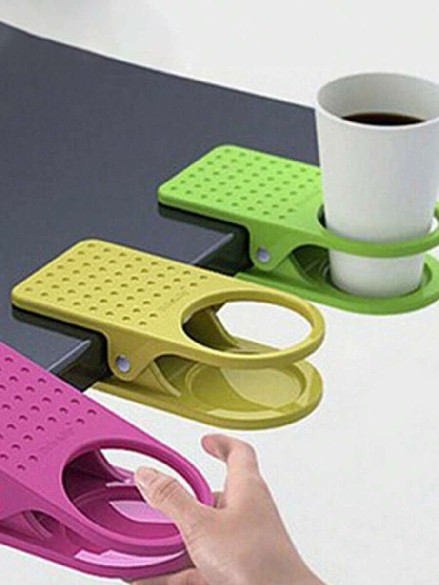 New Large Size Table Edge Cup Holder/Cup Stand, Clip-On Office Desk Edge Cup Holder ,Drinking Cup Holder Creative Portable Drinking Cup Holder Clip Clamp For Desk Table Office Cup Coffee Drink Holder(Random Color) - Multicolor - View 1
