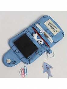 1pc Mini Cute Pattern Coin Purse, Minimalist Hanging Bag, Shoulder Bag, Lightweight Multifunctional Storage Bag, Portable Zipper Storage Pouch - Blue - View 1