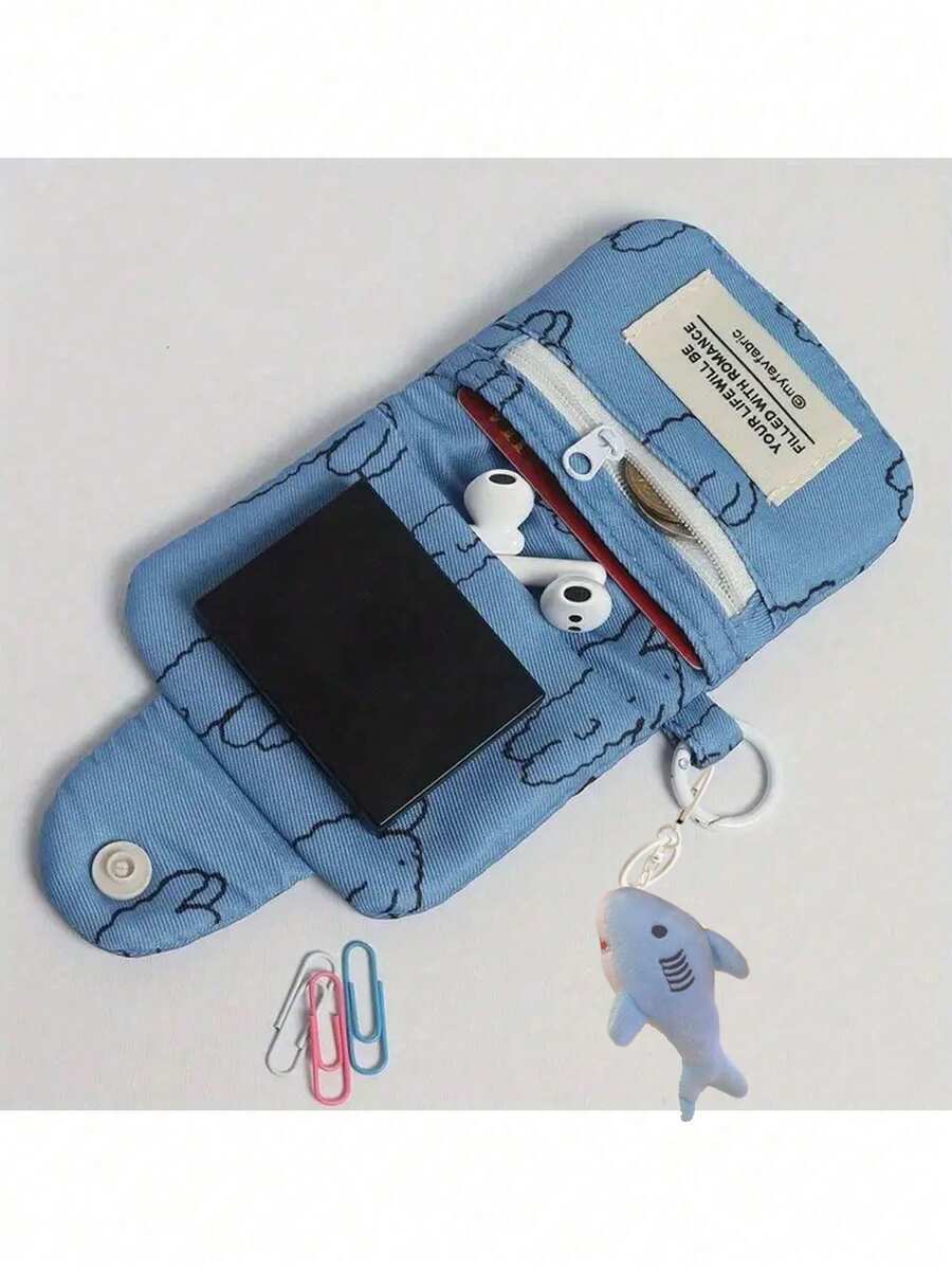 1pc Mini Cute Pattern Coin Purse, Minimalist Hanging Bag, Shoulder Bag, Lightweight Multifunctional Storage Bag, Portable Zipper Storage Pouch - Blue - View 1