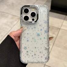 Teléfono brillante con un marco con orificio grande y purpurina, diseñado para 16 Pro, 15, 14 Plus, 13, 12 y 11. Una funda protectora ideal para amigos y familiares de Año Nuevo, Pascua y Halloween. - transparente - Ver 1